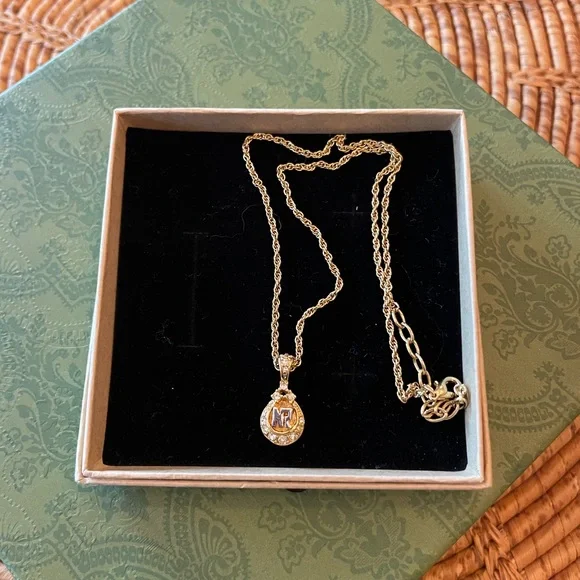 Nina Ricci Gold Plated Two Tone Pendant Necklace with Rhinestones - Picture 10 of 10